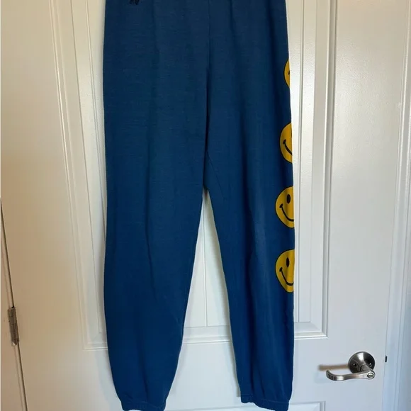Aviator Nation Blue Yellow Smiley Faces sweat pants size medium - Picture 2 of 6